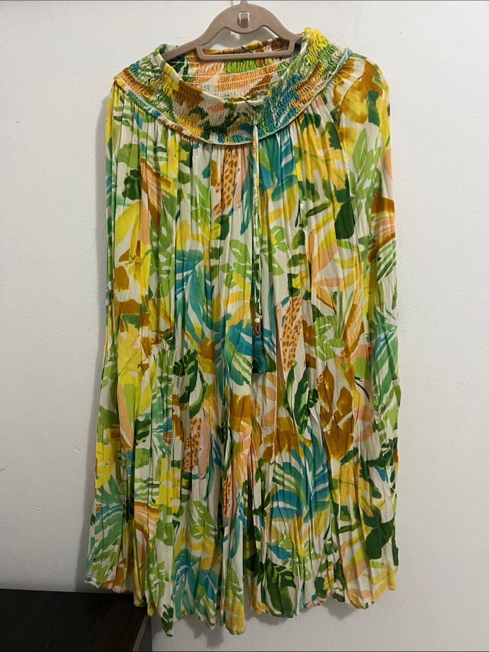 Tropical Print Pleated Pants - Yellow Green